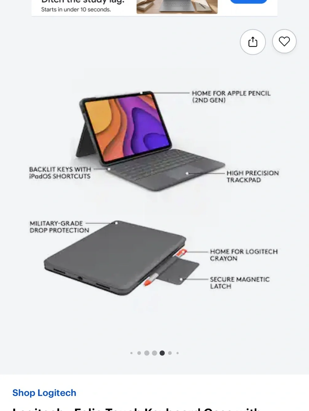 Logitech Folio Touch Tablet Keyboard Case in Gray